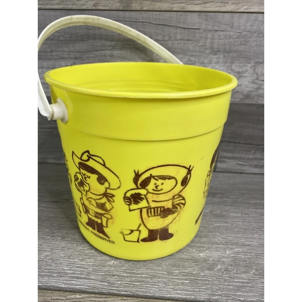 Vtg Kroger‎ Peanut Butter Sand Pail Yellow Kids Graphics 5 Pound Bucket No Lid
